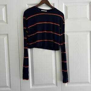 Reformation Striped Long Sleeve Crop Top Women's XS Blue Red Yellow 80's T-Shirt